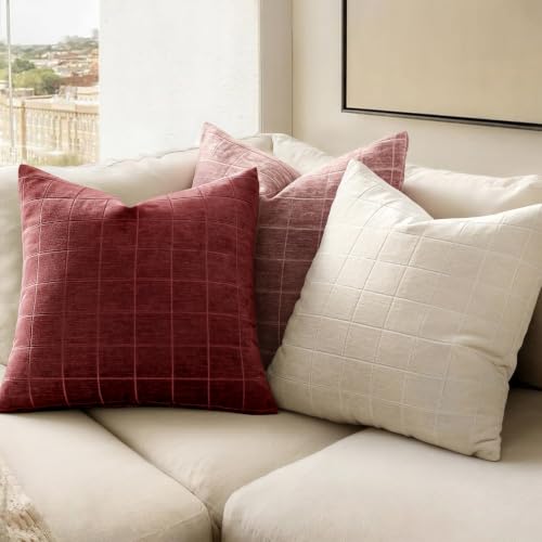 Image of MIULEE Burgundy Plaid Decorative Throw Pillow Covers 18x18 Set of 2