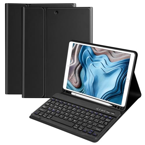 HOTLIFE Funda con Teclado para iPad 10.2 9th Gen 2021/iPad 8th 2020/iPad 7th 2019, Español Ñ con Inalámbrico Desmontable Teclado (QWERTY) para iPad Pro 10.5 2017/iPad Air 3 2019(Negro)