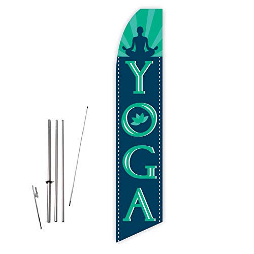 Yoga Green Feather Flag with 15ft Pole and Spike