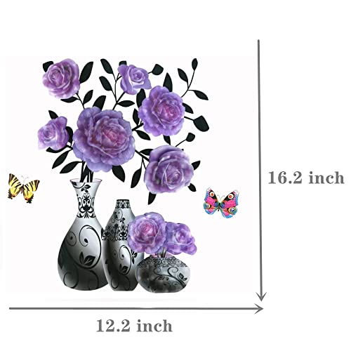 3D Vase Wall Stickers Stereo Flower Wall Decal Room Wall Stickers Removable Wall Art Decor For Bathroom Bedroom Living Room Offices Study Room Home Decoration Decal (Light Purple) #TOP1