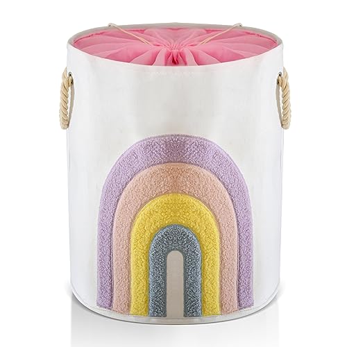 INough Pink Baby Hamper, XL Canvas 58L Laundry Basket with Drawstring Closure, Boho Rainbow Decor by INough - Used condition - US$18.80