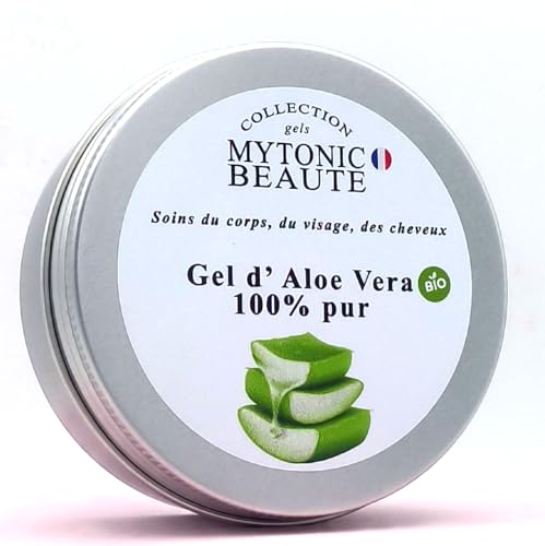 Gel de aloe vera orgánico y puro 99,5 % – Crema hidratante natural para cara, cuerpo y cabello – Calmante después del afeitado sol natural, cuidado del cabello, alisado del cabello | 200 g | MYTONIC