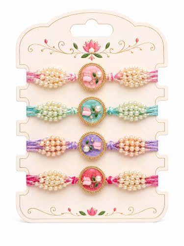 Image of Premium Designer Pastel Resin Pearl Floral Rakhi For Brother | Elegant Flower Rakhi Set Of 1 /2 /3 /4 /5 /6 Raksha Bandhan Gift Bhai Combo For Bhaiya Bhabhi & Sister Bracelet Brother Bhai Sister In Law Kids | Traditional & Festive Wrist Band