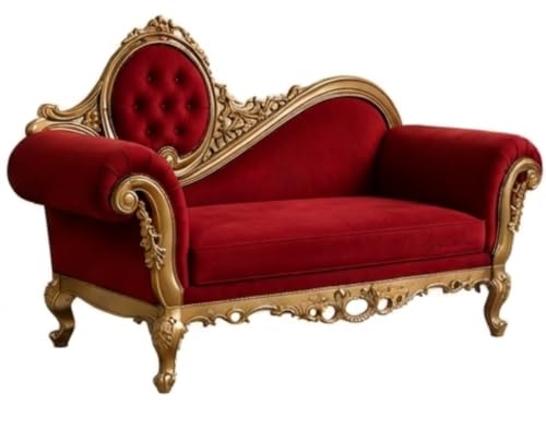 Image of Victorian Style Chaise Lounge, Tufted Cream Upholstery, Mahogany Wood Frame, Classic Living Room Furniture (red)