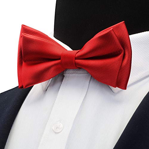 Image of GUSLESON Mens Solid Color Two Layer Pre-tied Bow Tie and Pocket Square Cufflink Set with Gift Box
