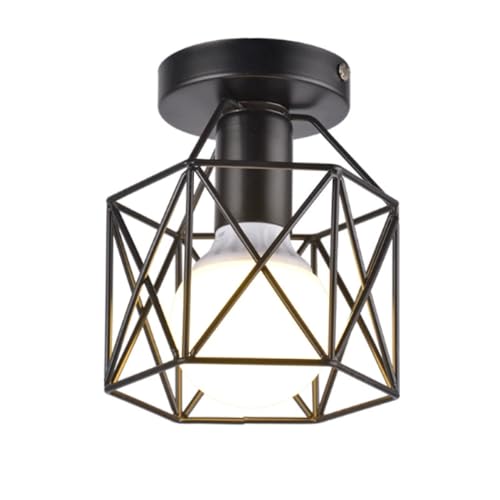 Mkichi Lámparas de Techo Vintage,Iluminación de Techo Interior,Pantalla Lampara Techo de Jaula de Metal,Vintage Industrial Lámpara Colgante Para Dormitorio Sala de Estar Cocina Pasillo (Negro)