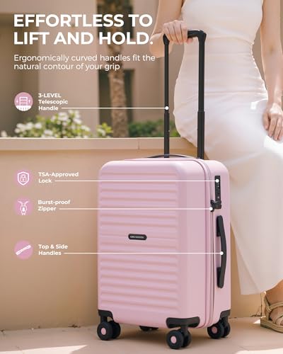 Image of LONG VACATION Luggage Sets, 3 Piece, Durable Suitcase with Spinner Wheels | Family & Extended Travel Use, PC Lightweight Hardshell Luggage with Robust Zipper, TSA Lock, Space-Saving Nested, Pink
