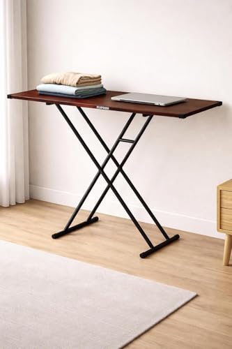 Image of FLIPZON Premium Foldable Ironing Cum Multi-Purpose Table with Heavy-Duty Metal Frame | Smart Space-Saving Laptop, Study & Utility Desk (Mahogany)