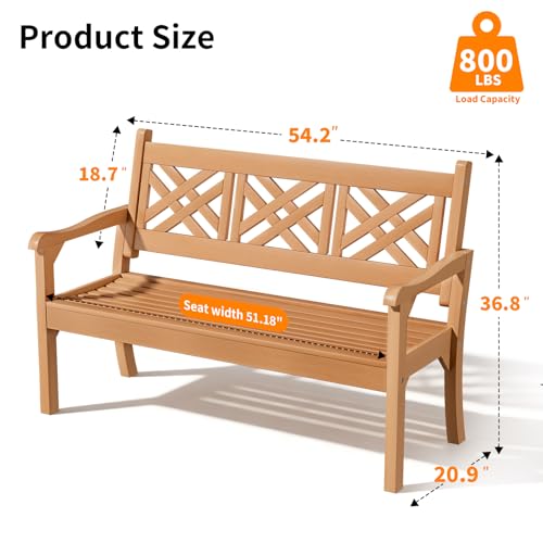 Image of Psilvam 54 inch Poly Lumber Outdoor Patio Bench Weatherproof, 3-Person (Teak)