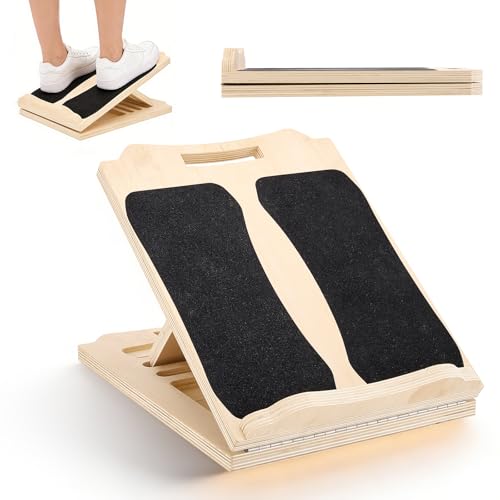 Wooden Slant Board, Adjustable Incline and Calf Stretcher with 4 Adjustable Angle, Non-Slip Stretch Board Fitness Board with Portable Handle, Wooden Position Balance Board for Home Gym Office Use