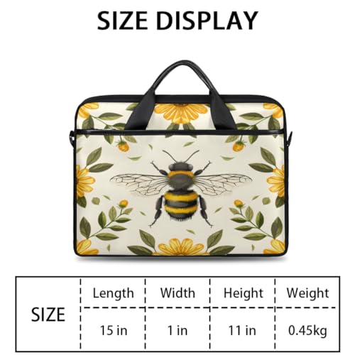Laptop Shoulder Bag for Men Women Yellow Floral Bee Slim Briefcase Messenger Bag Waterproof 15.6 Inch Laptop Bag Carrying Case Fit 14-15.6 Inch Notebook Computer Tablet2