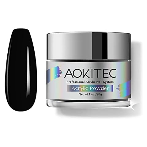 Aokitec Black Acrylic Powder for Nails, Professional Acrylic Nail Powder,Lasting Acrylic Powder for Extension French Nail Art, Acrylic Nail Supplies Sets for Nails Beginners or Salon (1oz) Cover