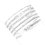 Mikovivi 6pcs Dainty Silver Stacking Bracelets, Delicate Stackable Bracelets Jewellery Bangles Adjustable Silver Jewelry for Women Daily Wear & Friends Gathering