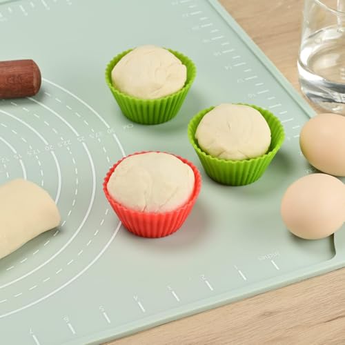 Image of Purebake Extra Thick Silicone Baking Mat 50x40 cm - Non Stick Silicone Mat for Kitchen, Roti & Chapati Making | Pastry Kneading Mat for Dough, Cookies, Pizza | BPA Free (Sage Green) Pack of 2