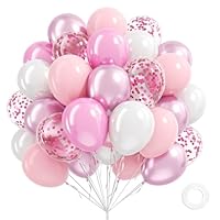 Light Pink and White Balloons, 60pcs 12inch Pearl Light Baby Pink Confetti White Balloons for Wedding Bridal Shower Baby Shower Pink Birthday Decorations