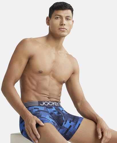 Image of Jockey MM08 Men's Microfiber Mesh Elastane Stretch Printed Performance Active Wear Trunk with StayDry Technology