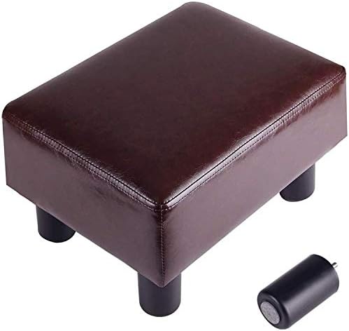 Small Footstools Ottoman Rest Modern PU Faux Leather Foot Stool Rectangle Footrest Padded Seat (Black)
