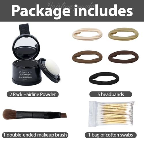 2 Pack Hairline Powder for Women and Men, Used to Root Touch Up Hair Color, Thinning and Gray Hair Coverage and Bald Spots Coverage, Dark Black