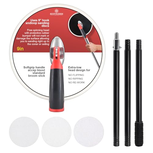 QZATACAEN Drywall Pole Sander,9 Inch Radial Round Pole Sander with 47inch Extension Pole for Dry Wall,Include 3pcs Sanding Sheets 80, 100，150 Grits