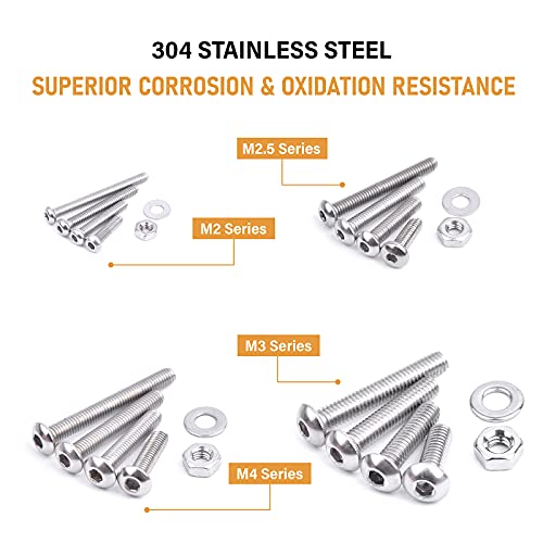 VIGRUE-820pcs-M4-M3-M25-M2-Button-Head-Socket-Cap-Screws-Bolts-Nuts-Washers-Assortment-Kit-304-Stainless-Steel-Metric-Screws-Assortment-Set-Small-Bolts-and-Nuts-Kit