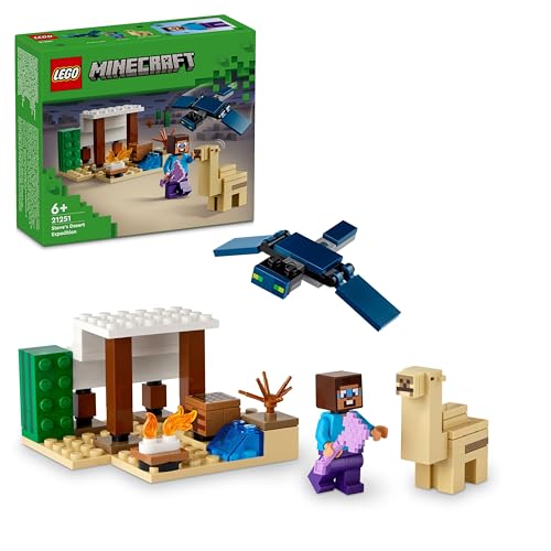 LEGO Minecraft Steves Wüstenexpedition - Spielzeughaus mit 3 Figuren - Spielzeug mit Minifiguren von Steve, Werkbank & verzauberte Axt - Gamer Geschenk für Jungen & Mädchen ab 6 Jahren - 21251