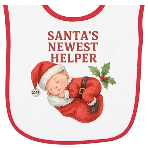 inktastic Baby's First Christmas 2025 Cute Santa Baby Terry Cloth Bib