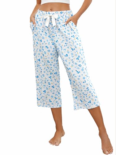 Image of Kabento 2 Pack Womens Pajama Pants Capri Sleep Lounge Pants Drawstring Pj Bottoms with Pockets