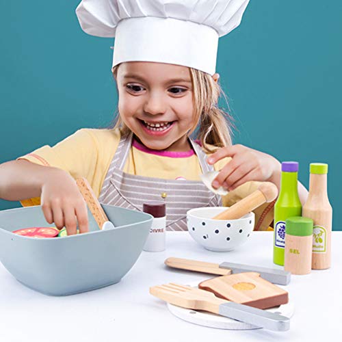 NUOBESTY Conjunto de Brinquedos de Fingir de Cozinha de Madeira Corte de Comida Jogo de Brinquedos C
