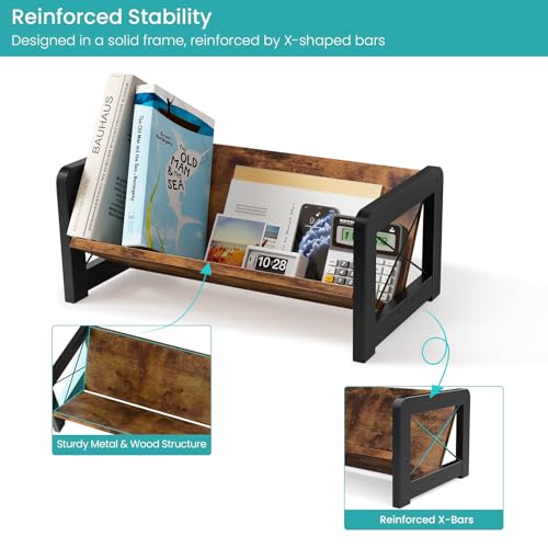 ELITEROO Desktop Bookshelf Organizer, Wood Slanted Desk Bookshelf, Small Tabletop Book Rack, Portable Mini Bookcase for Book Display, Cookbooks, Kids Reading, Office & Home Storage, Rustic Brown by ELITEROO - Image 7