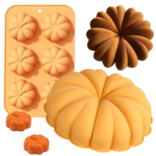 MEZHEN Moules en Silicone Halloween Moulle Silicone Citrouilles Moules à Gâteaux Automne Moules à Pâtisserie Halloween Moule de Cuisson Citrouille Automne...