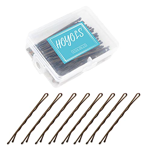 Hoyols Bobby Pin for Thick Thin Hair, Secure Hold Wavy Slide Proof Gold Hairpins for Bun Decorative Women 100 Count, 2 3/8 inch (Brown)