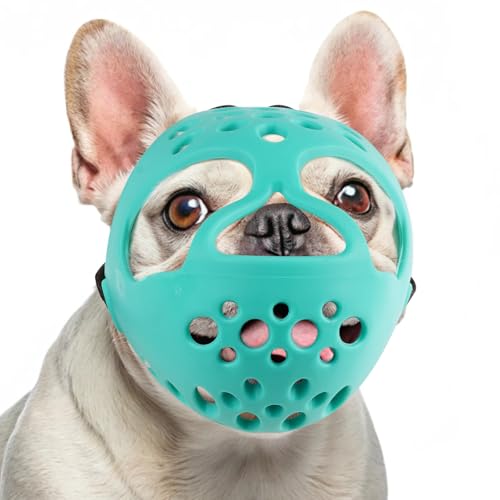 BARKLESS Muzzle for Short Snout Dog Soft French Bulldog Muzzles to Prevent Biting Brachycephalic Dog Mouth Guard for Aggressive Frenchie Boston Terriers Grooming Walking Allows Panting