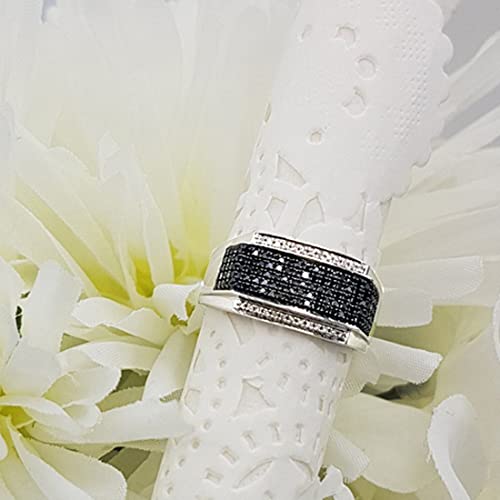 Dazzlingrock Collection 0.42 Carat (Ctw) Round Black & White Diamond Men's Hip Hop Ring In 925 Sterling Silver Size 10 #TOP3