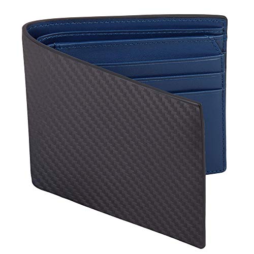VISOUL Men’s Carbon Fiber Leather Wallets Bifold with RFID Blocking, Designer Leather Wallets with 1 ID window for Men (Black+Blue)