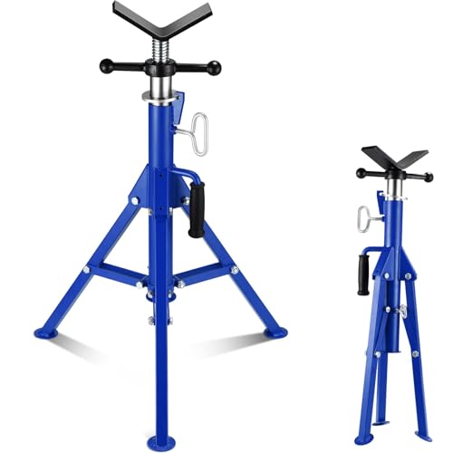 Garvee v Head Pipe Stand, 1134kg Heavy Duty Steel Pipe Jack Stand, 71-132cm Adjustable Folding Portable Tripod Pipes Stands for 0.32 to 30.48 cm Pipes Support, Welding, Threading - Blue