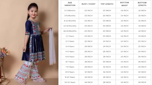 Image of Girls Traditional Embroidered Kurta Palazzo Set, Green and White, Floral Design, Half Sleeves