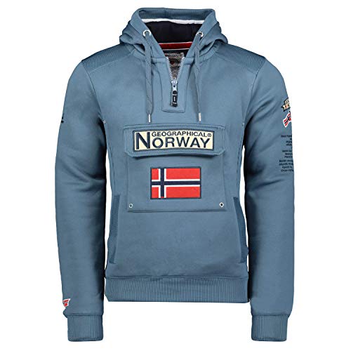 Geographical Norway Gymclass Men - Sweat Homme Capuche Poche Kangourou - Vêtement Sweatshirt Hoody Chaud Manches Longues - Pull Hommes Printemps Ete Automne Hiver (Bleu...