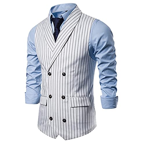 Wedding Vest Men's Top Jacket Coat Striped Pocket Business Suit Double-Breasted Casual Tank Tops Black, X-Large #TOP16