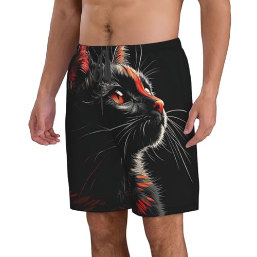 Mens Swim Trunks Board Shorts Quick Dry Shorts with Pockets - Tribal Cat Funny2