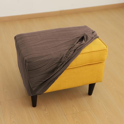 Image of HOKIPO Premium Knitting Jacquard 200 GSM Stretchable Footstool Cover, 'Nestiva Series' Chocolate Brown (AR-6236-BR)