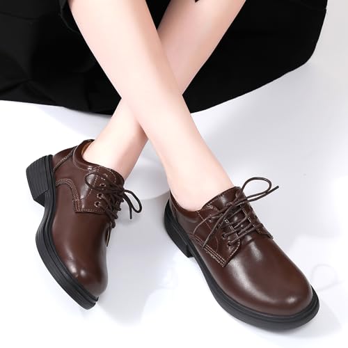 Image of OKJ Oxford Shoes for Women, Black Womens Oxford Shoes Leather Platform Women's Oxfords Comfortable Dressy Slip On, Lace Up Loafers Casual Work Business Dress Office Oxfords Shoes