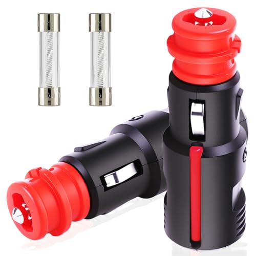XEIYEI Zigarettenanzünder Stecker Auto 12V Stecker 2 Stk KFZ Sicherheits Universalstecker 12-24V Normstecker mit 10A Sicherung DIN- Ersatz Zigarettenanzünder für Auto LKW PKW Motorrad Kühlbox Navi