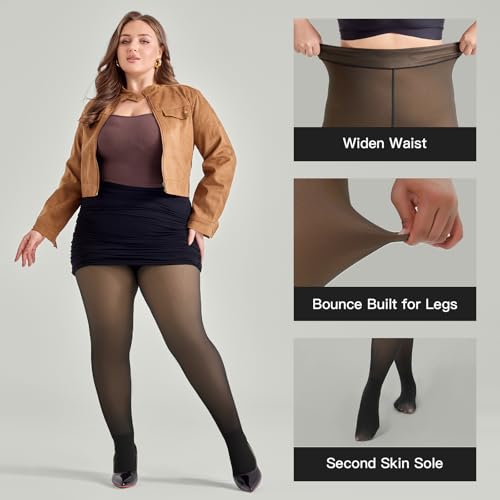Image of Yilanmy Fleece Lined Tights Plus Size Fake Translucent Winter Warm Leggings for Women Control Top Thick Thermal Pantyhose