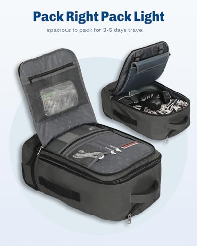 Hynes Eagle Rolling Backpack 42L Backpack with Wheels Airline Approved Carry on Luggage Laptop Travel Suitcase Bag for Women Men Dark Grey with Waist Pack Grey3