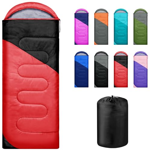 Yarmiene Schlafsack 3-4 Jahreszeiten,Schlafsack Outdoor für Erwachsene und Kinder,Schlafsäcke für Tragbare Rechteckige Weich Dick und Warm für Outdoor,Camping,Wandern,Reise,Rot+Schwarz