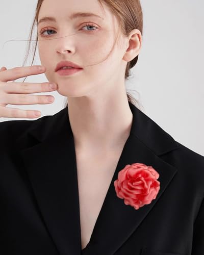 Image of Dainty Peony Rose Flower Brooches Lapel Pins Delicate Elegant Fabric Flowers Brooch Pin for Women Flower Corsage for Wedding Party Accessories Jewelry Gifts100mm