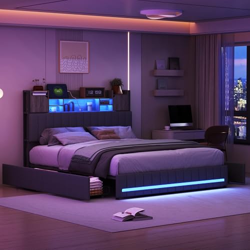 LIVLUX Lit 140x190 avec Sommier LED et USB,Lit Double rembourré a...
