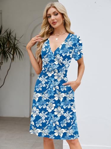 Image of Naggoo Womens Summer Dresses for Women 2026 Spring Floral Sundress Short Sleeve V Neck Wrap Dress with Pockets