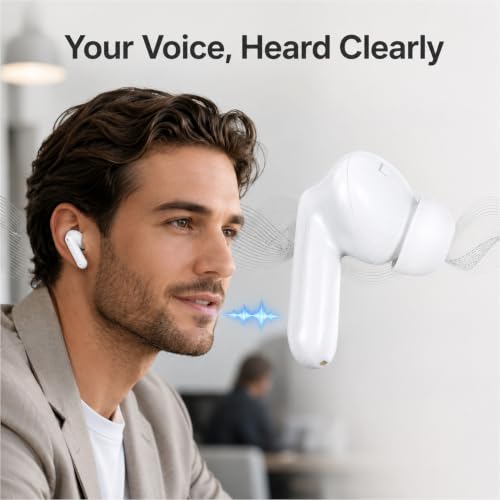 Image of Bluetooth 5.3 True Wireless Earbuds with ENC Noise Reduction, 60 Hours Total Playback, USB Type-C Fast Charging, Touch Control, Deep Bass Stereo Sound, Wireless Earphones White