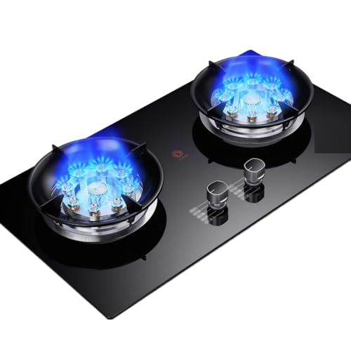 Estufa de gas, mesa de vidrio templado de doble quemador, cabezal de wok de alto fuego de 5,2 kW con protección contra llamas para uso doméstico y exterior